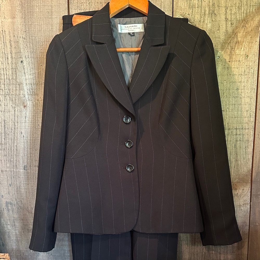 Tahari ASL Black Pinstripe Suit